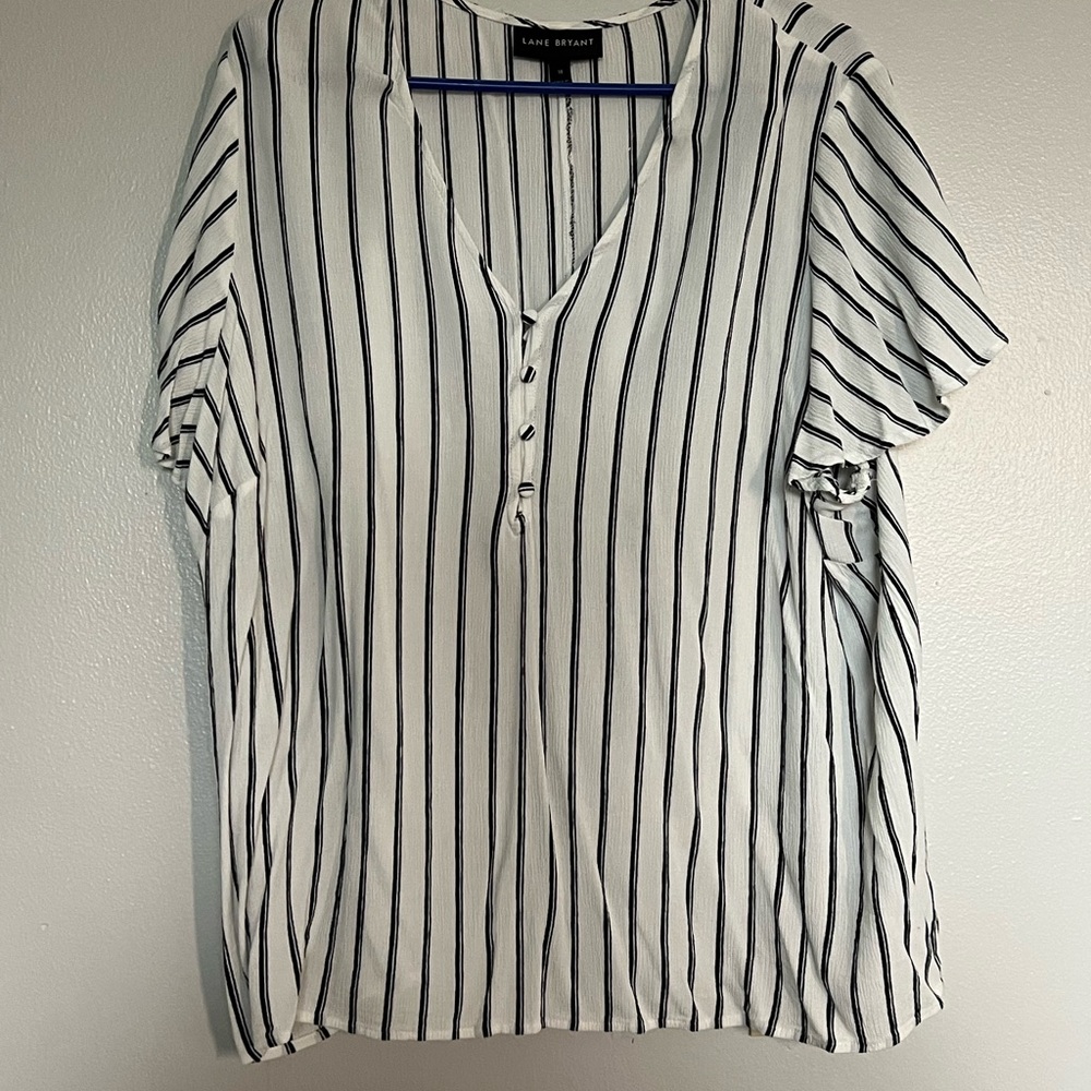 Lane Bryant Women's Button-Front Striped Blouse - Black and White